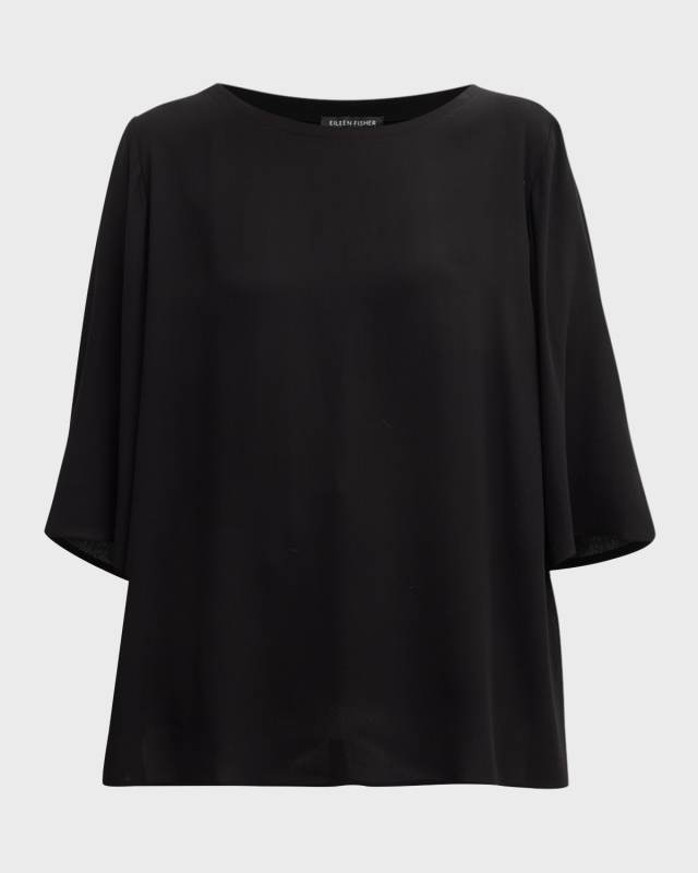 Scoop-Neck 3/4-Sleeve Silk Top